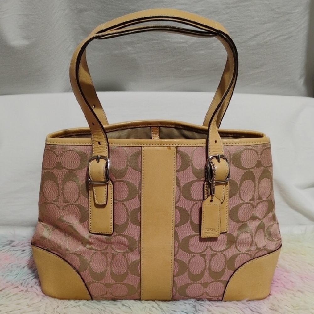 SALE! Coach 🩷 Pink/Tan Canvas/Leather Y2K Shoulder Bag Signature Monogram